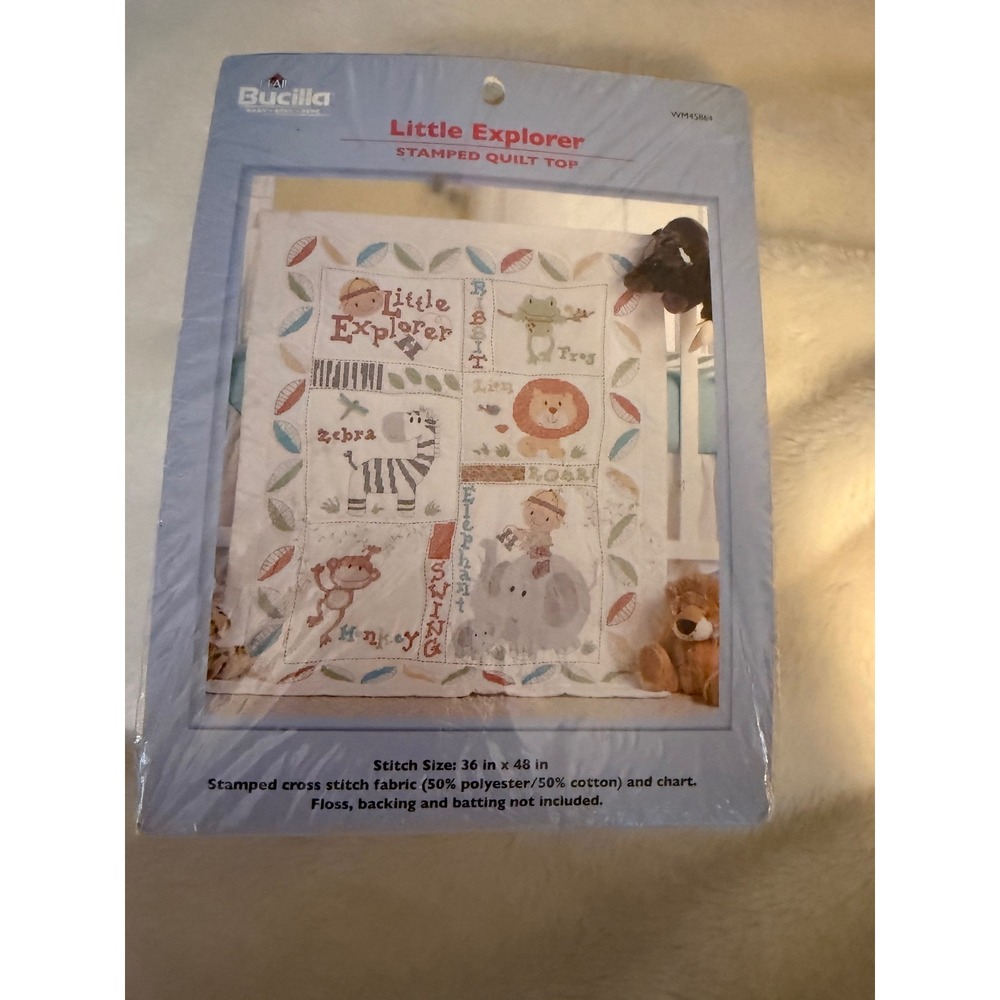 Bucilla Little Explorer Stamped Quilt Top Kit Safari Animals 36x48 WM45864